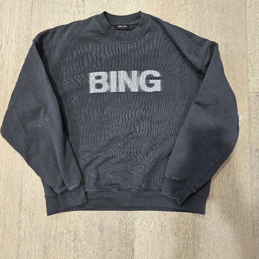 Anine Bing Black Crewneck Sweatshirt with White BING Logo